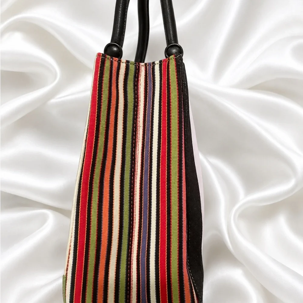 TALBOTS Embroidered Floral Canvas Tote Handbag Multicolor Flower & Black Handles